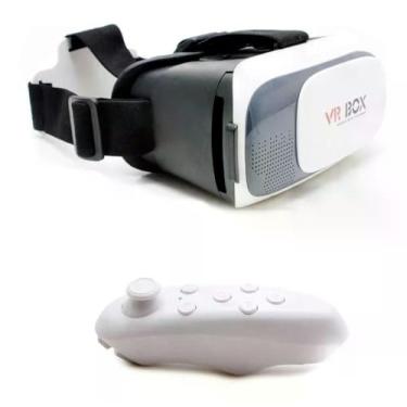 Imagem de Óculos de Realidade Virtual 3D 360 com Controle Bluetooth, Compatível com Android/iOS, Branco e Preto, Lentes 42mm, Tela 4.5-6 Polegadas