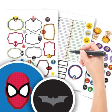Imagem de Etiqueta Escolar Menino com TAG + Caneta (Super Heróis, Kit de Etiquetas)