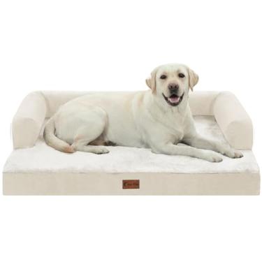 Imagem de Casa Paw Camas ortopédicas para cães extragrande, à prova d'água, espuma para ovos, GG, com laterais de 114 x 89 cm, sofá-camas para cães grandes com capa lavável removível e parte inferior