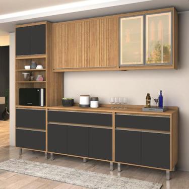 Imagem de Armario Cozinha Completa Agata Ripado Com Balcão Freijó/Grafite - Loja