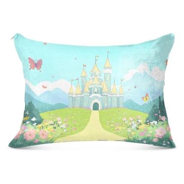Imagem de Capa de travesseiro tamanho king size borboleta castelo pastel 50 x 101 cm respirável com zíper, capa de travesseiro corporal para cama sofá casa