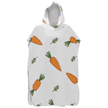 Imagem de Joisal Poncho de surfe plus size para adultos trocador de roupa de praia com capuz toalha floral cenouras fofas branco homens mulheres poncho com capuz