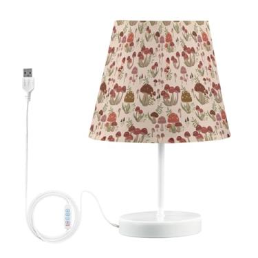Imagem de Joisal Luz de mesa de cabeceira de cogumelos fofos com abajur aconchegante de linho, luminária de mesa regulável