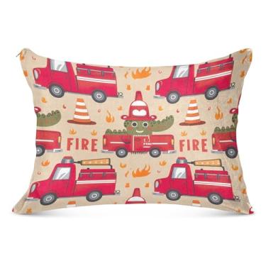 Imagem de Fronhas decorativas de crocodilo caminhões de bombeiros com zíper capa de travesseiro padrão King Queen impressão artística decoração de casa fronhas de cama, tamanho Queen, 50,8 cm x 76,2 cm