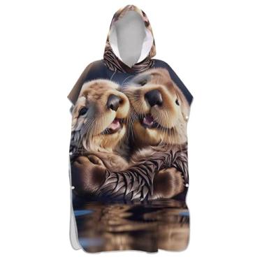 Imagem de TSENQUE Roupão de trocador bonito de lontras marinhas para adultos poncho de surfe toalhas de banho com capuz reutilizáveis masculino poncho com capuz
