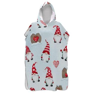 Imagem de Roupão absorvente para troca de poncho de surfe para adultos, toalha de natação com capuz, gnomos de Natal, vermelho, poncho masculino com capuz