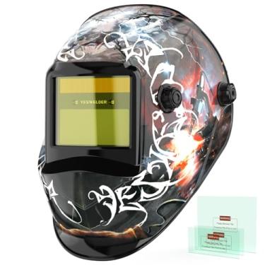 Imagem de YESWELDER Capacete de soldagem de escurecimento automático, bloqueio de luz azul, capa de solda movida a energia solar de cor verdadeira 1/1/1/1 com 2 sensores de arco, máscara de soldador de sombra
