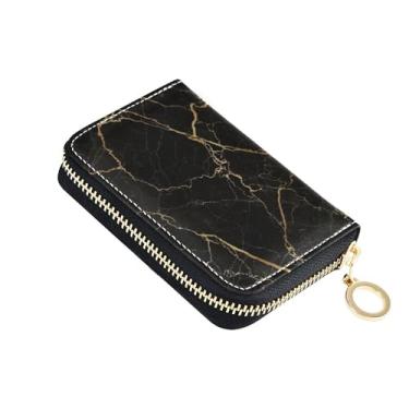 Imagem de Carteira feminina clássica de mármore preto com veias douradas, protetor de cartão de crédito, bloqueio de RFID, zíper ao redor de moedas, bolsa com zíper