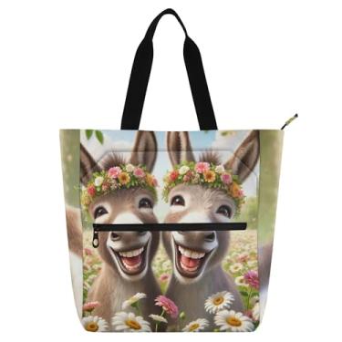 Imagem de GAIGEO Bolsa de trabalho feminina com burros fofos de animais engraçados, lona, praia, escola, bolsa carteiro com compartimentos