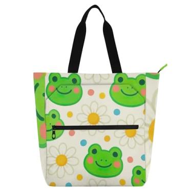 Imagem de Lindas bolsas de trabalho bege sapo verde para mulheres, bolsa escolar de lona com zíper, bolsas infantis fofas, presentes para amantes de livros