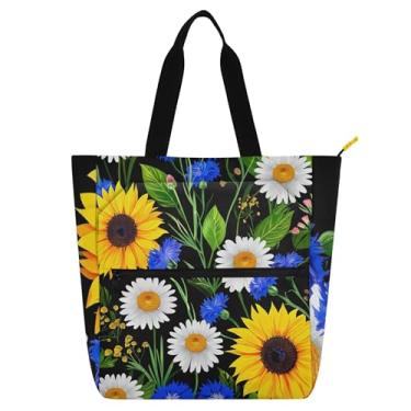 Imagem de GAIGEO Sacola colorida de margaridas de girassóis para mulheres e crianças com zíper para livros, escola, trabalho, escritório, reutilizável, bolsa de viagem