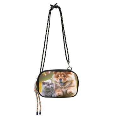 Imagem de Bolsa feminina pequena tiracolo bolsa de telefone com alça casual sobre o ombro bolsas viagem chow chow cachorro fofo gato