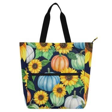 Imagem de GAIGEO Bolsa feminina com abóboras em aquarela bolsa de trabalho de lona universitária bolsa escolar utilitária bolsas infantis amantes de livros