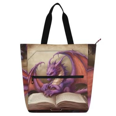 Imagem de GAIGEO Dragon Funny Tote Bolsa de Trabalho Feminina Lona Praia Livro Bolsa com Zíper Utilitário Crianças Bolsas com Compartimentos