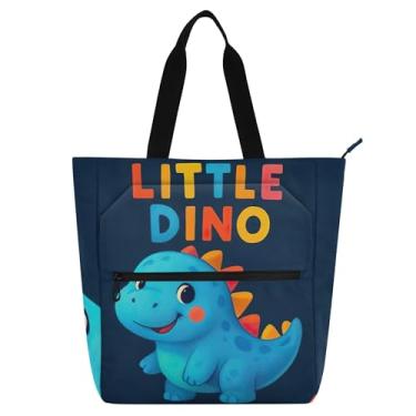 Imagem de Linda bolsa feminina azul dinossauro para trabalho lona praia livro bolsa zíper crianças lindas bolsas de mão livro amante presente