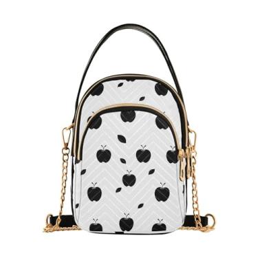 Imagem de GAIGEO Bolsa transversal abstrata de corrente dourada de cacto, bolsas de ombro para mulheres, bolsa transversal, bolsa tiracolo para mulheres, Padrão de maçãs pretas-1, One Size