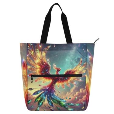 Imagem de Bolsa feminina Majestic Phoenix Firebird com penas brilhantes para trabalho, lona, tecido universitário, escola, bolsa de mão, presente para amantes de livros