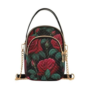 Imagem de GAIGEO Bolsas de ombro femininas para balas de Natal, bolsa de ombro, bolsas transversais modernas para mulheres, Rosa vermelha com folhas-3, One Size
