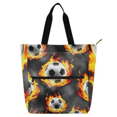 Imagem de Bolinhas de futebol legais cinza fogo bolsa de trabalho feminina bolsa escolar de lona com zíper lindas bolsas infantis presentes para amantes de livros