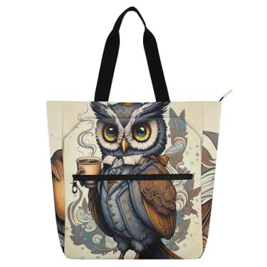Imagem de GAIGEO Bolsa feminina de lona para trabalho e praia com coroa de coruja nobre com zíper para crianças lindas bolsas para amantes de livros