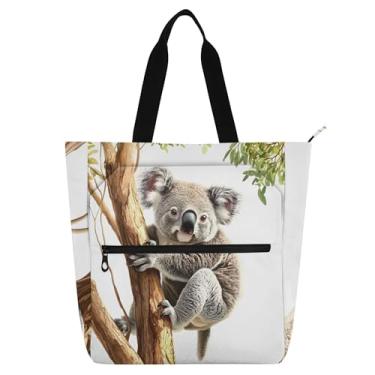 Imagem de GAIGEO Sacolas femininas fofas penduradas com urso coala para trabalho, lona, escola, bolsa para livros, bolsas de viagem, amantes de livros