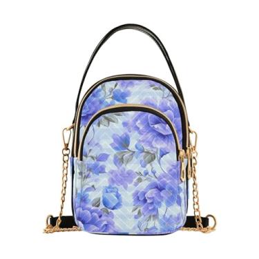 Imagem de Bolsa feminina pequena floral azul com listras azuis, bolsa de ombro para mulheres, bolsa tiracolo confortável, Floral azul em listras azuis-1, One Size