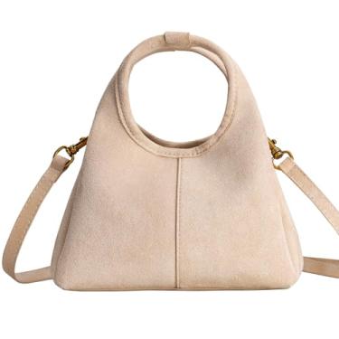 Imagem de Bolsa feminina de camurça pequena com alça superior bolsa feminina de ombro com design moderno, Bege