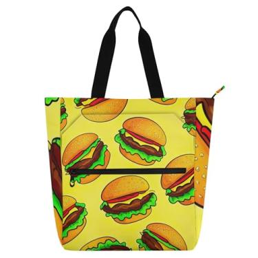 Imagem de GAIGEO Linda bolsa de trabalho feminina com estampa de hambúrgueres de desenho animado com zíper, bolsas infantis fofas para amantes de livros
