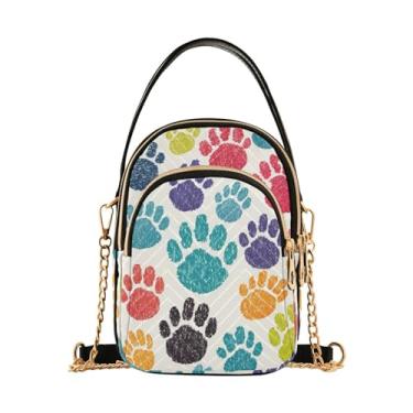 Imagem de Bolsa tiracolo feminina com bolinhas de futebol com respingo de tinta, bolsa transversal pequena com corrente dourada, bolsa transversal de verão, Estampa de pata desenhada à mão-5, One Size