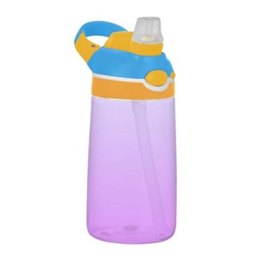 Imagem de Garrafa de água infantil elegante azul malva gradiente para escola, 473 ml Tritan 473 ml garrafa de água esportiva com canudo, copo infantil à prova de vazamento, reutilizável, alça de transporte