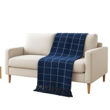 Imagem de Manta para Sofá Gigante 2,40x1,80m Casal Algodão Macio Decorativa(Azul Xadrez)