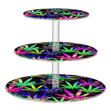 Imagem de Suporte de cupcake para festa de chá, 3 camadas, redondo, néon, folhas coloridas, copo de acrílico, torre de bolo, formatura, decoração de festa de chá, bandeja de servir, suporte de comida, desenho