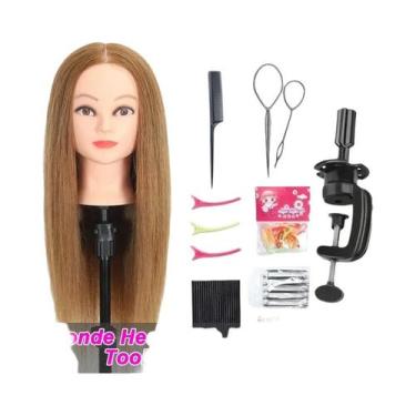 Imagem de Cabeça De Manequim Profissional 100% Cabelo Humano Para Treinamento De