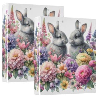 Imagem de Fichários fofos de flor de coelhinho cinza, 3 polegadas, 3 anéis, 200 folhas, cadernos de desenho animado, fichário de escritório, 31,5 x 27 x 6 cm, 1 pacote