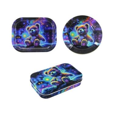 Imagem de Conjunto De Bandeja Rolante 18X14cm 3 Peças Cinzeiro De Metal Estojo P