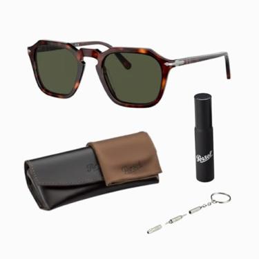 Imagem de Persol Óculos de sol quadrados PO3292S com kit oficial de óculos, Armação Havana | Lente verde
