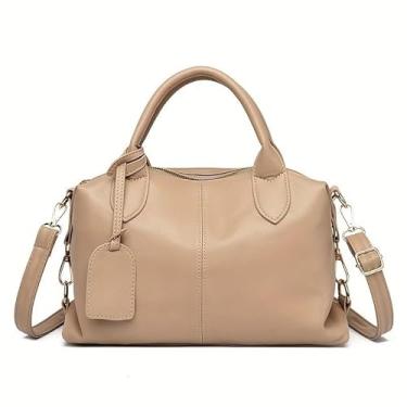 Imagem de Bolsa de Mão Feminina em Couro Sintético, Alça Transversal Ajustável, Design Elegante, Preta (Bege)