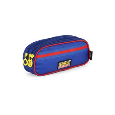 Imagem de Estojo Sonic Triplo Meninos Passeio Juvenil Escolar Desenho, Azul