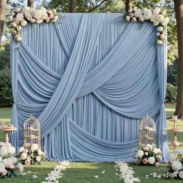 Imagem de Cortinas azuis empoeiradas de 3 m × 3 m para festas de casamento, 2 painéis de poliéster sem rugas, pano de fundo para fotos de aniversário