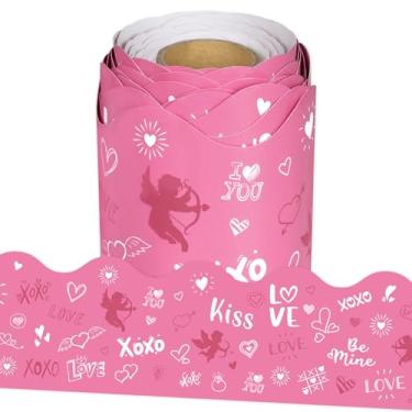 Imagem de Leezead Bordas de quadro de avisos de dia dos namorados, borda recortada para o dia dos namorados, rolo de borda de acabamento de coração para escritório, sala de aula, quadro de avisos, quadro-negro