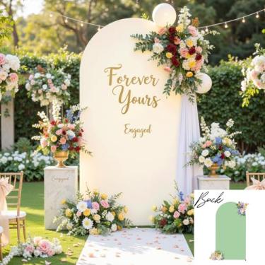 Imagem de Capa de fundo de arco verde e creme de 2,5 m, capa de arco de casamento, pano de fundo elástico, festa de aniversário, sálvia, arco verde, elastano, balão, banquete, nupcial, chá de bebê, foto de