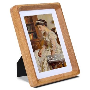 Imagem de Gdfmsc Porta-retrato 12 x 17 cm com tapete para 10 x 15 cm, madeira teca natural feita à mão, canto arredondado com vidro verdadeiro, moldura de parede e mesa para galeria de fotos vertical ou
