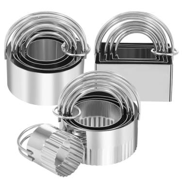 Imagem de ZJRDYYK Conjunto de 15 cortadores de biscoito, conjunto de cortadores de biscoito de aço inoxidável redondo e quadrado com alça, ferramentas profissionais de massa de assar para bolos, sanduíches