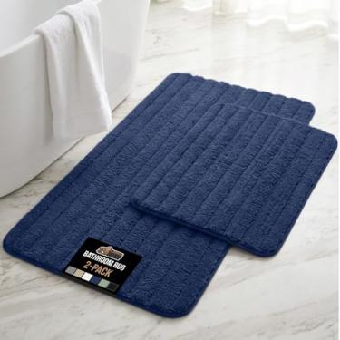 Imagem de GORILLA GRIP Tapetes de banheiro texturizados, tapetes de banho listrados absorventes de espuma viscoelástica macia conjunto de 2, lavável na máquina, resistente ao desbotamento, tapete de banho de