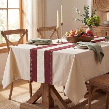Imagem de Horaldaily Toalha de mesa vermelha retangular 132 × 178 cm, toalha de mesa de linho de algodão rústico, sem rugas, estilo casa de fazenda, para decoração de festa em casa