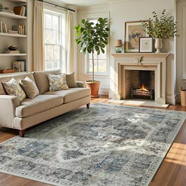 Imagem de jinchan Tapetes de área 20 x 25 cm, tapetes laváveis vintage, cinza, antiderrapante, leve, chenille, fino, retrô, elegante, grande para sala de estar, quarto, sala de jantar