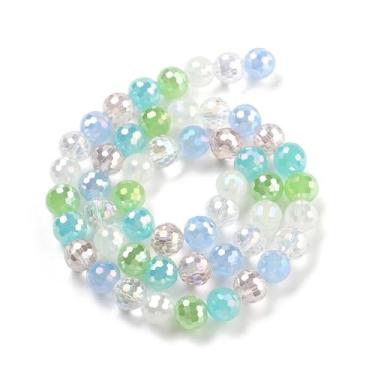 Imagem de 50 peças de contas de vidro facetadas galvanizadas de 8 mm contas de cristal redondas espaçadoras soltas para pulseira de amizade DIY, brincos, colares, joias, artesanato, suprimentos, cores mistas