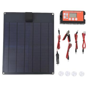 Imagem de FTVOGUE Carregador de Bateria Solar de 35 W, de Carregamento Rápido Integrado, Proteção contra Sobretensão, para Motocicleta, Barco, Luz Indicadora Vermelha Verde, Design de Vidro PV