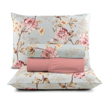 Imagem de Jogo de Cama Casal 4 Peças Micropercal 200 Fios Toque Aveludado com Elástico e Fronhas(BELLAFLOR,Casal)