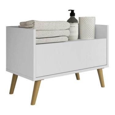Imagem de Gabinete Balcão Banheiro 80 Cm C/ Pés Retrô Branco/natural - MULTIMOVE
